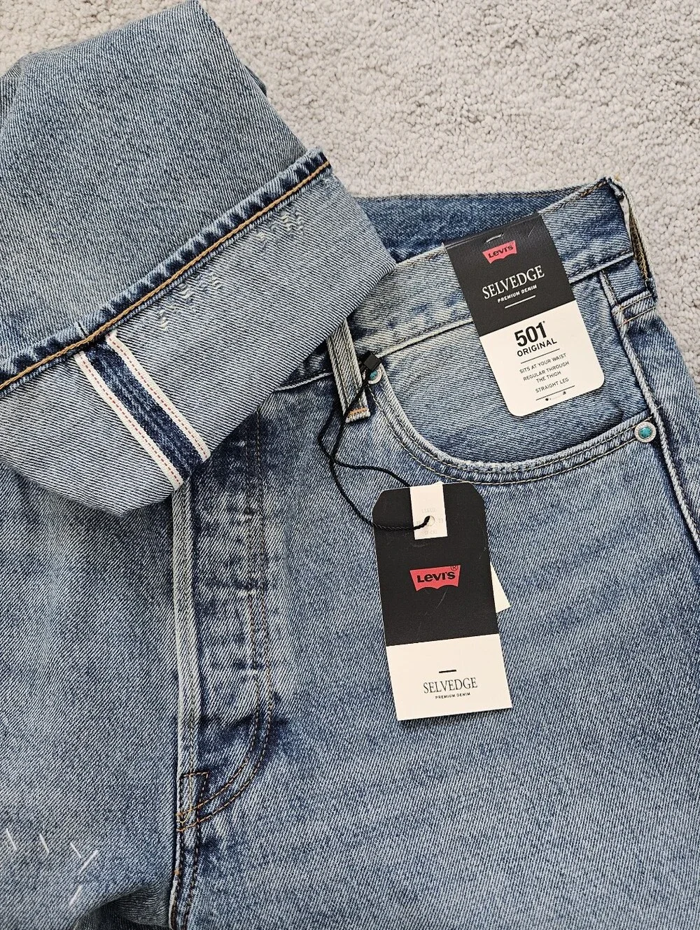 NWT Levis Selvedge 501 Original Straight Leg Jeans Patchwork Stitched Men 35x30